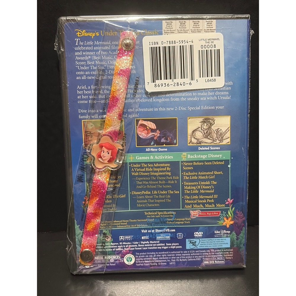 RARE Bonus Ariel Bracelet – Little Mermaid Platinum Edition DVD Sealed 2-Disc